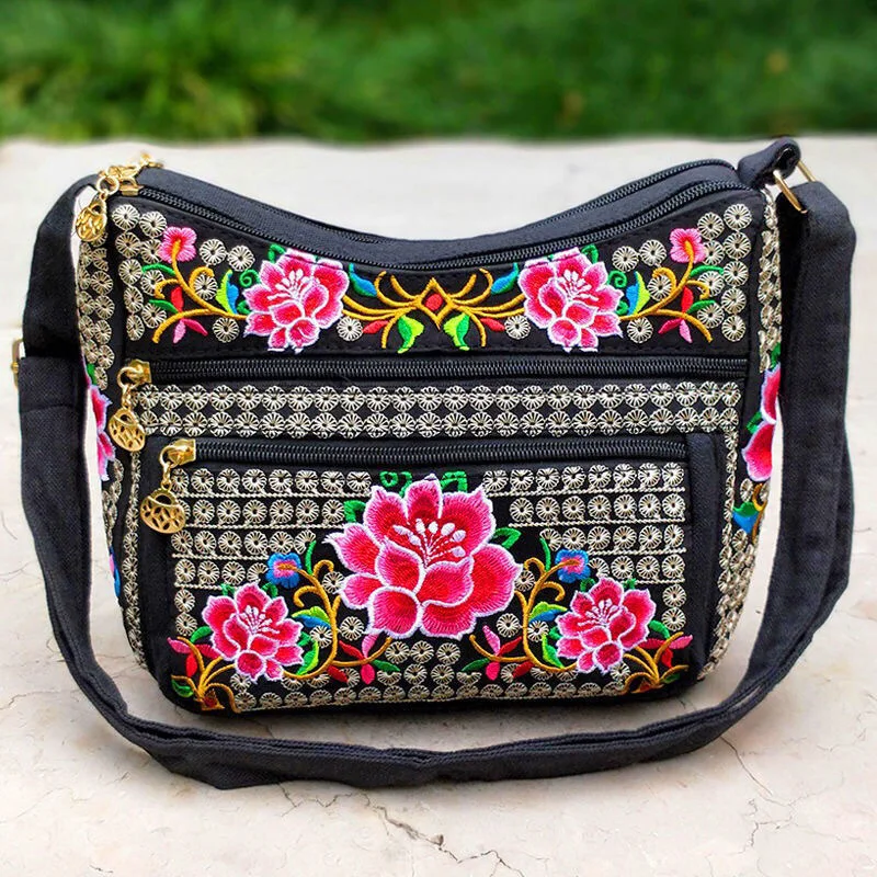 Sac de Style ethnique du Yunnan, sac à bandoulière brodé pour femmes, sacs à bandoulière entièrement brodés pour dames: Or