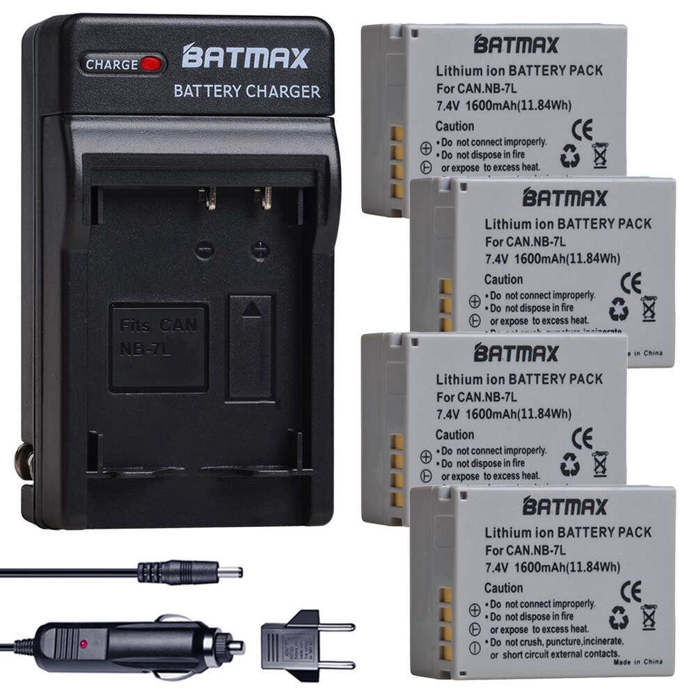 Batmax NB-7L NB7L 1600mAh Battery akku +Digital Wall Charger for Canon PowerShot G10 G11 G12 SX30IS: 4B with charger