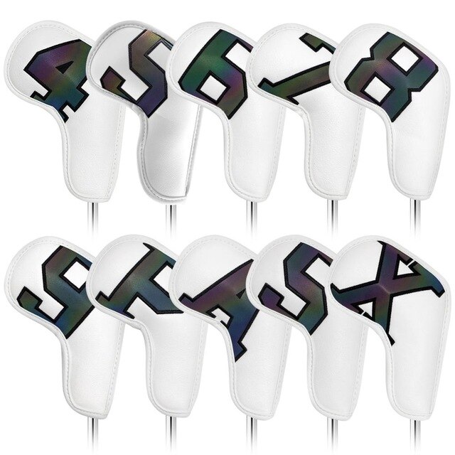 10 pièces/ensemble Gradients Nombre PU Golf Club Fers Tête Couvre Headover Cales Couverture: WHITE