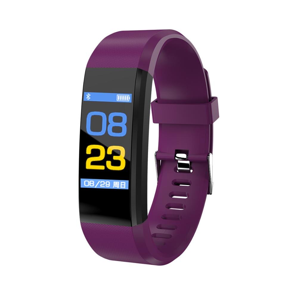 115 plus smartwatch mænd kvinder pulsmåler blodtryk fitness tracker smartwatch sportsur til ios android: Lilla