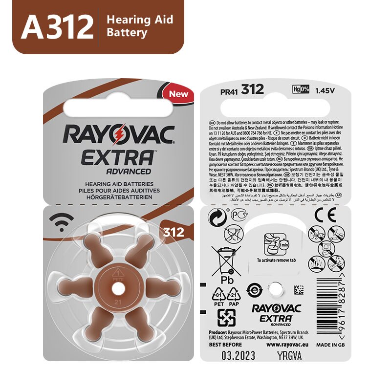 60 kpl rayovac extra zinc air kuulokojeen paristot  a312 312a za312 312 pr41 kuulokojeen paristot  a312 kuulokojeen
