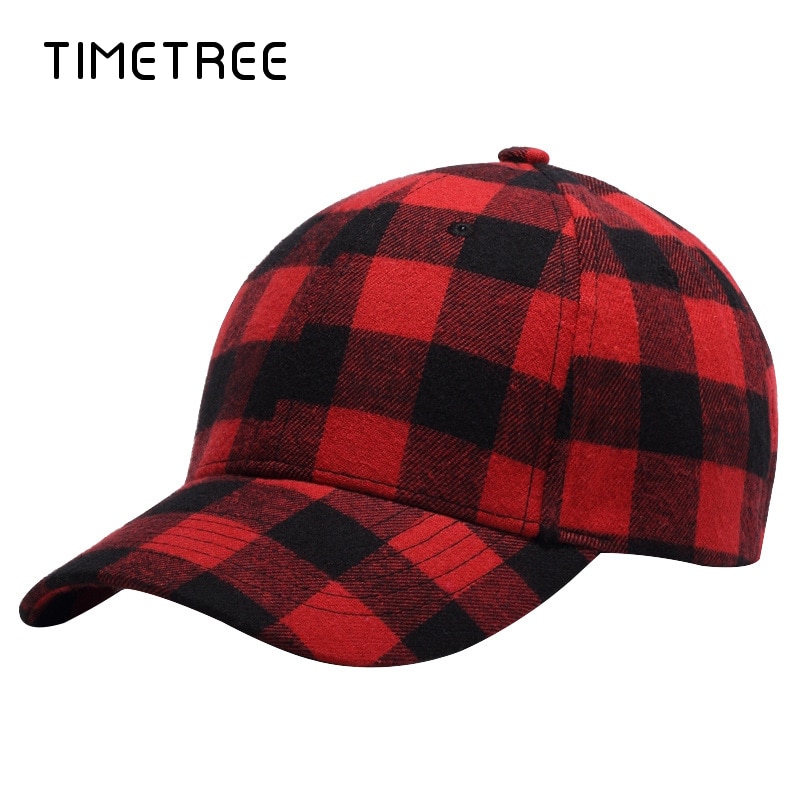 Red Plaid Men's Baseball Cap Snapback Bones Cap male Gorras Hombre Cotton Dad Hat Casquette Casual Women's baseball Cap