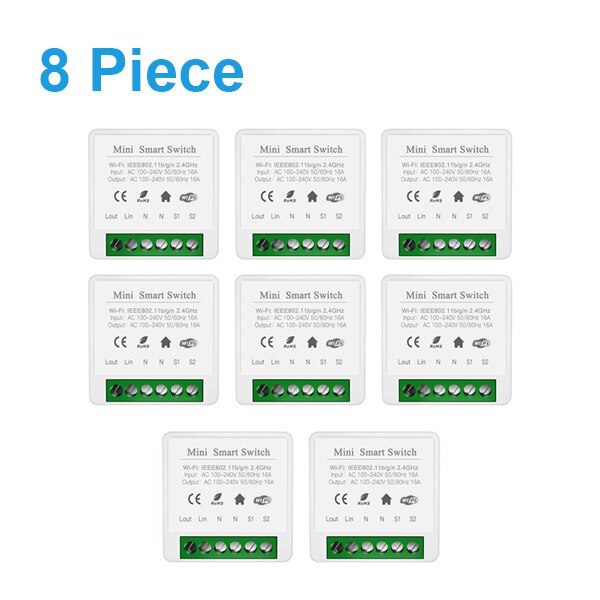 Tuya 16A MINI Wifi Switch DIY 2-way Control Timer Switches Relay Automation Modules Smart Life Work With Alexa Google Home Alice: 8  pieces
