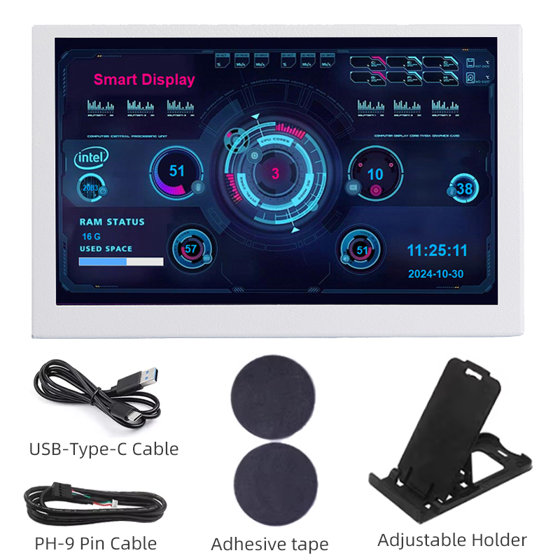 Écran secondaire IPS USB de 5 pouces, 800x480, type-c, LCD, matériel informatique, moniteur, affichage de l'analyse du spectre musical, sans AIDA64: WHITE
