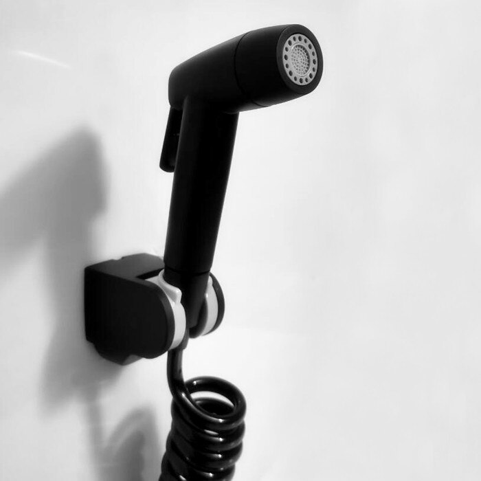 Dobbel funksjon bad toalett en tastetrykk bidet kran sett rustfritt stål svart bidet sprøyter sett monteres på vegg  bl707: Angi en
