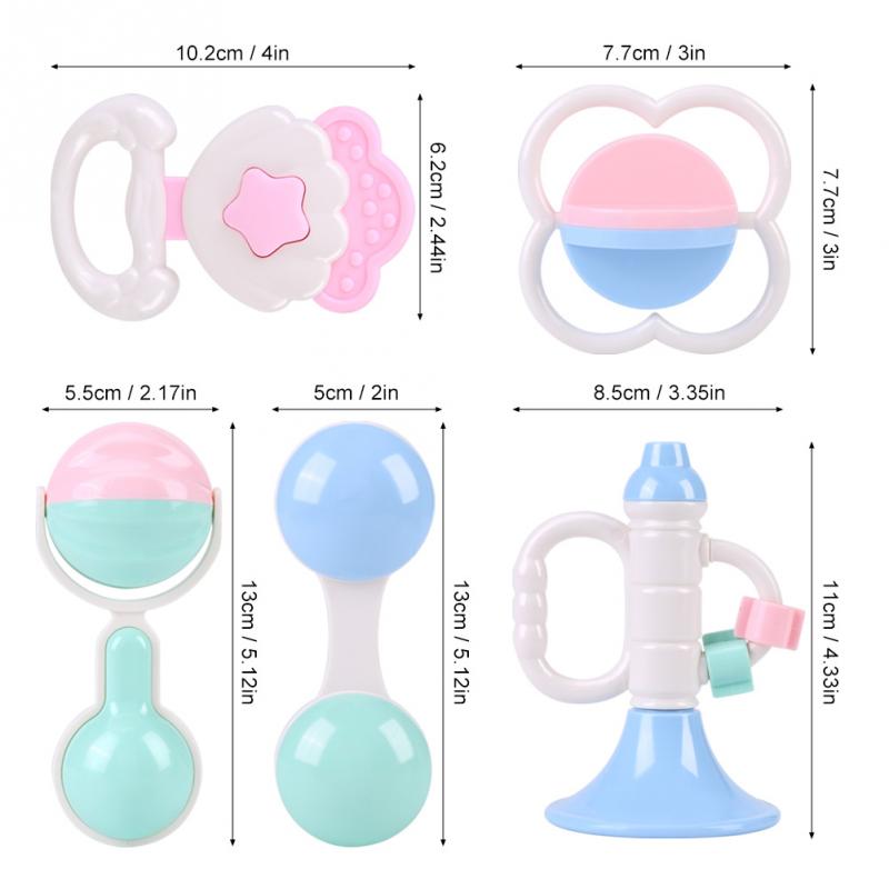 5pcs/set Newborn baby Teether Rattle Toys Baby Plastic Rattles Teether Teething Toy 0-12 Months Musical Toys for baby