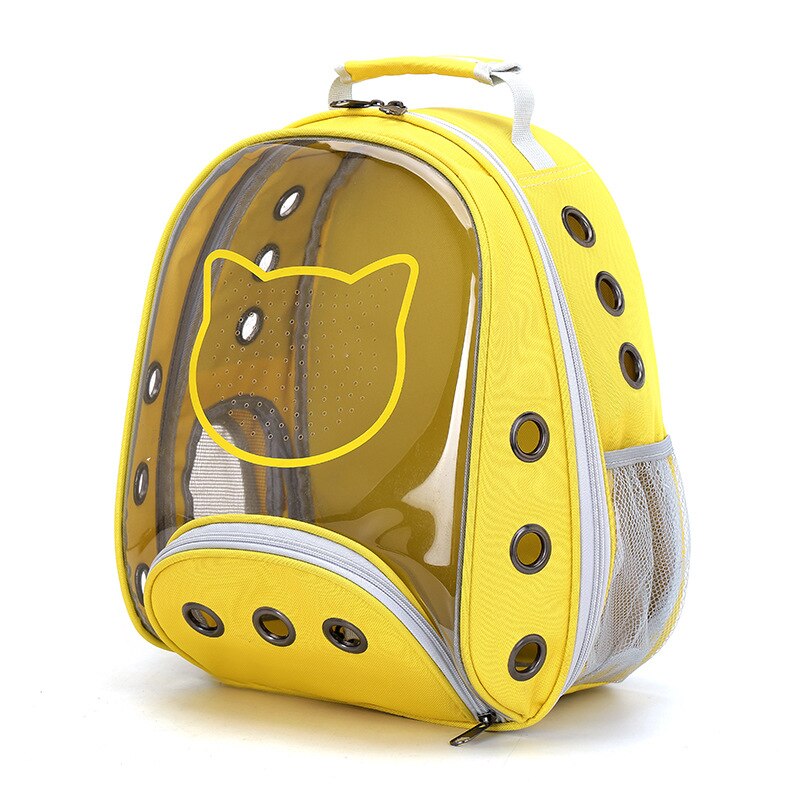 Mochila con ventana para transportar mascotas, bolsa de viaje portátil y transpirable para exteriores, cápsula espacial transparente para gatos y perros: YELLOW