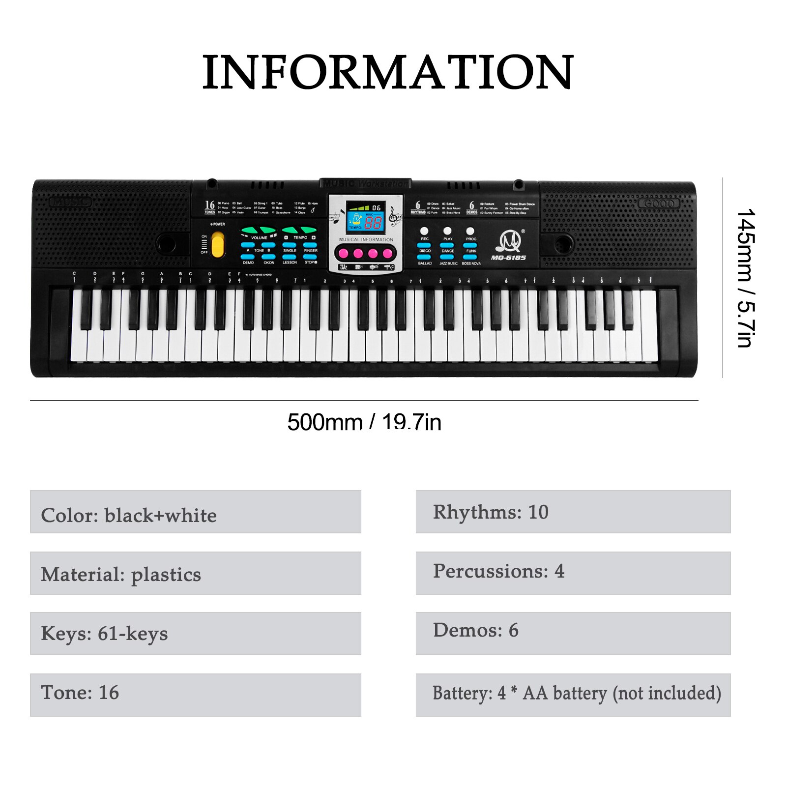 61 tangenter piano digital musik elektroniskt tangentbord tangentbord svart elpiano barn med mikrofon tangentbord instrument!