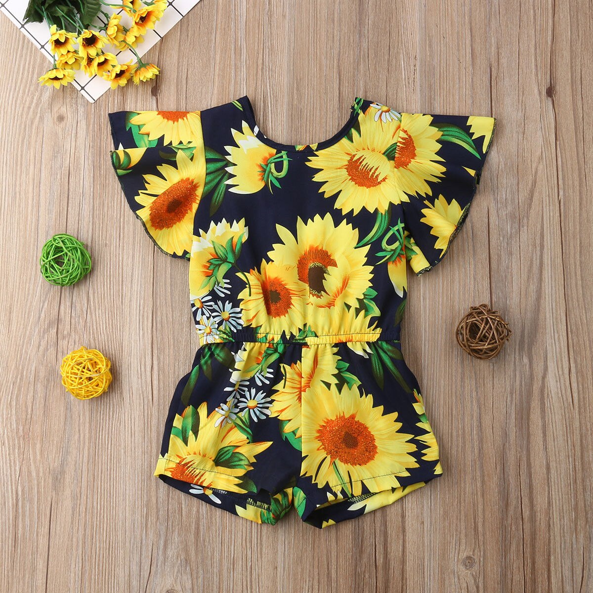 Nieuwe zomer schattige baby meisjes romper ruches korte mouwen bloemenprint jumpsuits 6m-4y