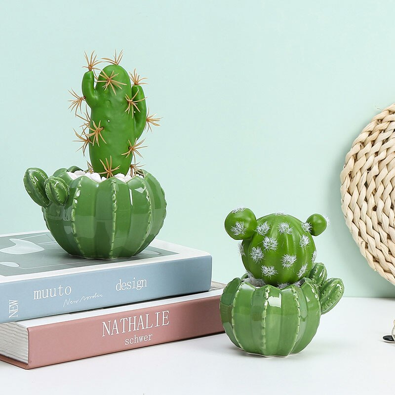 Sculpture créative de Cactus en céramique, produit, Pot de plantes succulentes, Pot de fleur de balcon, ornements de décoration pour la maison