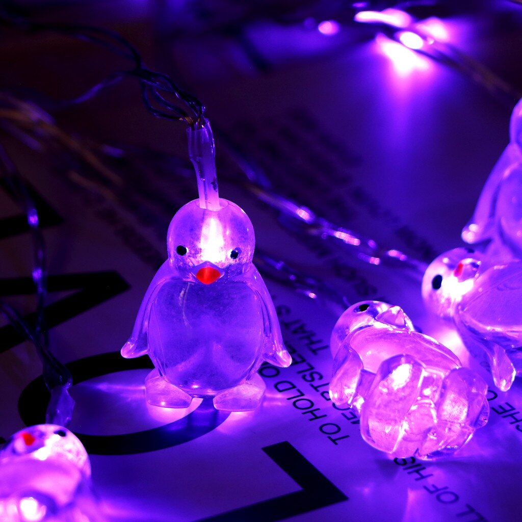 Penguin Animal Shape String Lights 10 LED 1.65M Hanging Lamp Christmas Decorations for Home Merry Christmas Year Decoration: Purple 