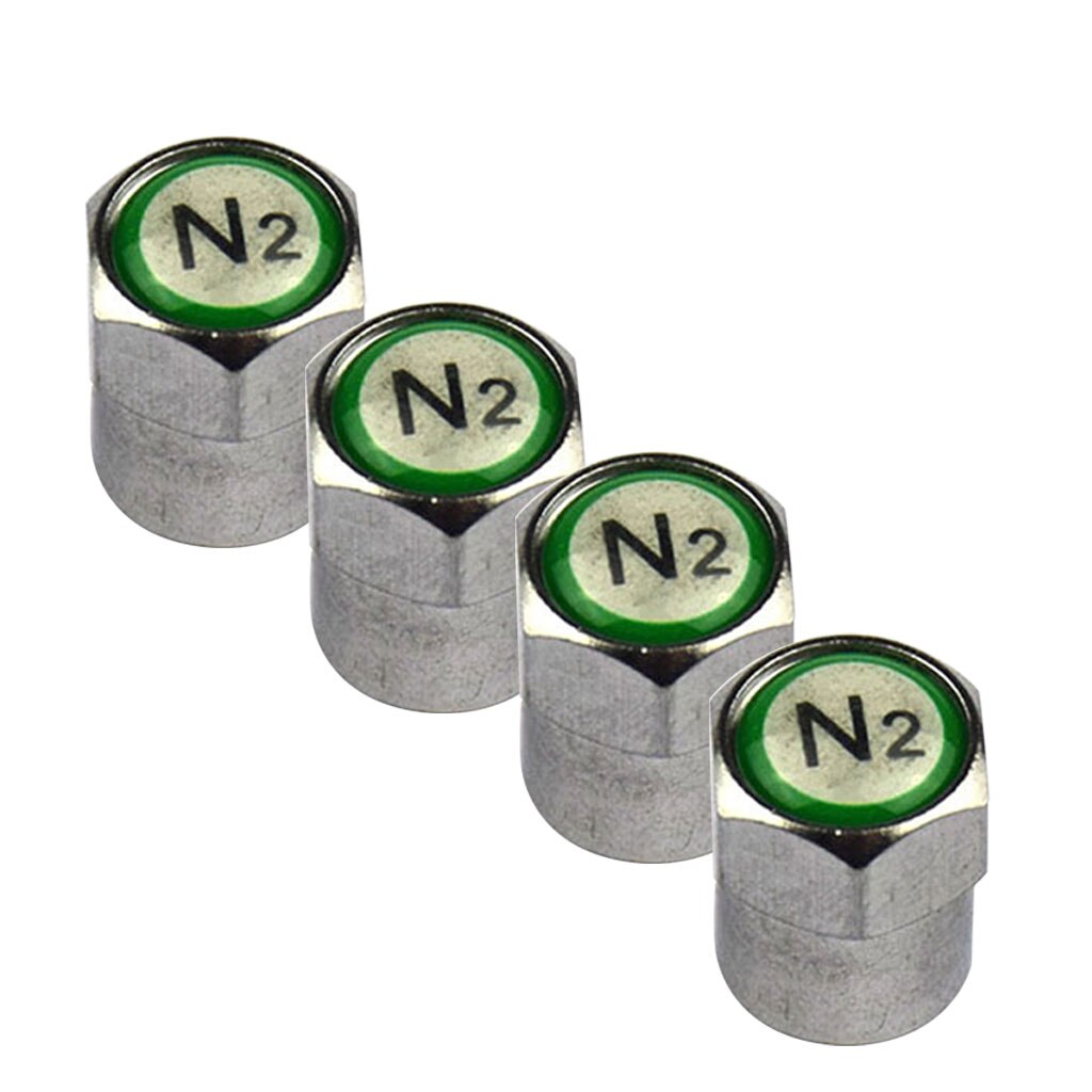 Set of 4 Nitrogen N2 Green Copper Tire Stem Valve Caps Covers