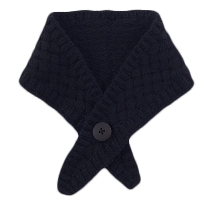 Women Knit Button Scarf Cross False Collar Solid Color Crochet Shawl Wrap Warmer 6XDA: Black