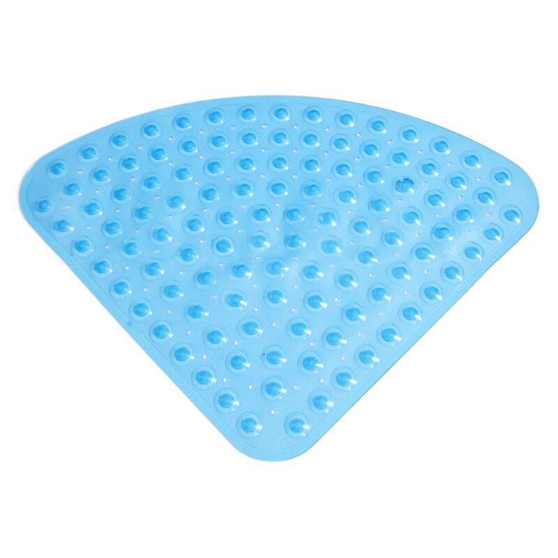 Alfombrilla de ducha de esquina antideslizante en forma de abanico, alfombrilla de baño de Sector de plástico, alfombrilla de suelo de baño, reposapiés con ventosa, agujeros de drenaje: Clear Blue