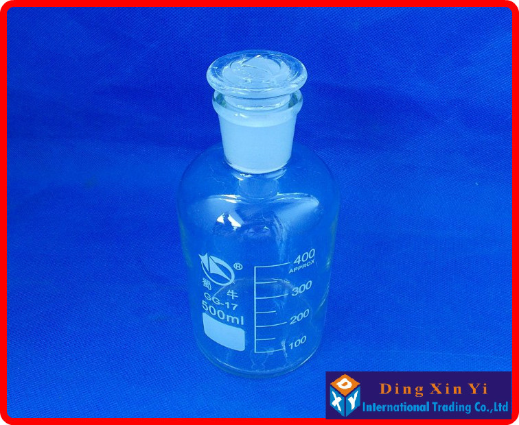 (2 pièces/lot) flacon de réactif en verre de 500 ml avec bouchon en verre rodé, flacon de réactif à bouche étroite de 500 ml, bouteille en verre Transparent