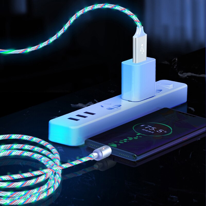 5A Bunte fließende LED Glow USB Ladegerät Typ C Kabel für Android Micro USB Ladekabel für iPhone X für samsung s9 Ladung