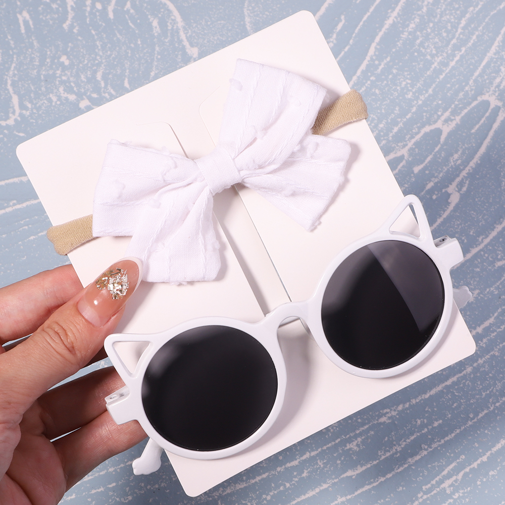 Conjunto de 2/3 uds. De lazos para bebé, diadema de dibujos animados, gafas de sol, accesorios de fotografía de playa para niñas, cintas para el pelo para niños pequeños, accesorios para el cabello para niños: Azul