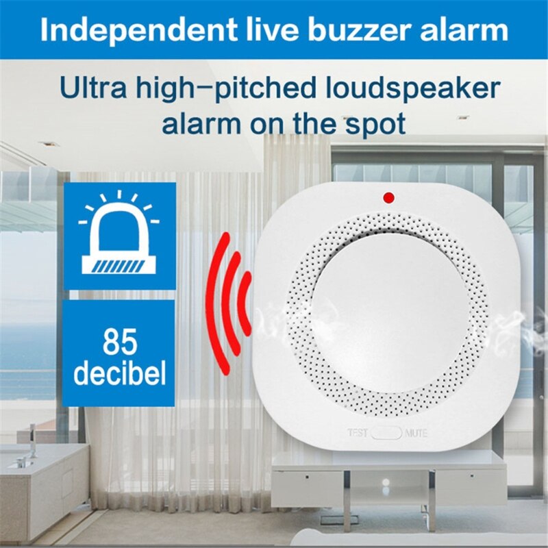 433MHz Independent Smoke Buzzer Alarm Smoke Detection Sensor Home Security System Fire Detector for Office Warehouse L74B