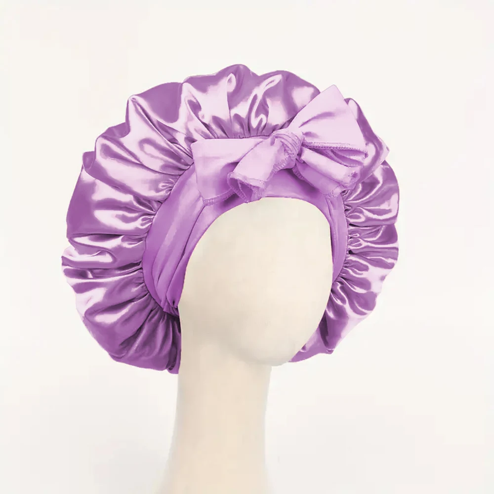 Satin Silk Hair Bonnet | Adjustable Tie Band | Sleep Bonnet for Women Men | Unisex Protective Headwear: plum
