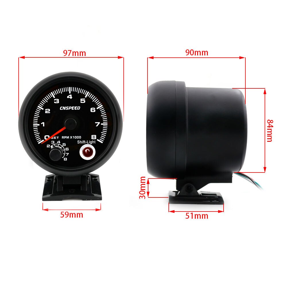 CNSPEED 80mm Car Tachometer Gauge 08000 RPM Gauge Fit 4 6 8 Cylinder 7