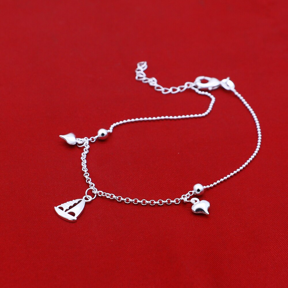 Bracelets de cheville en argent sterling 925, pendentif navire, bijoux populaires pour femmes, chaînes de pied en argent massif de 25cm, meilleurs