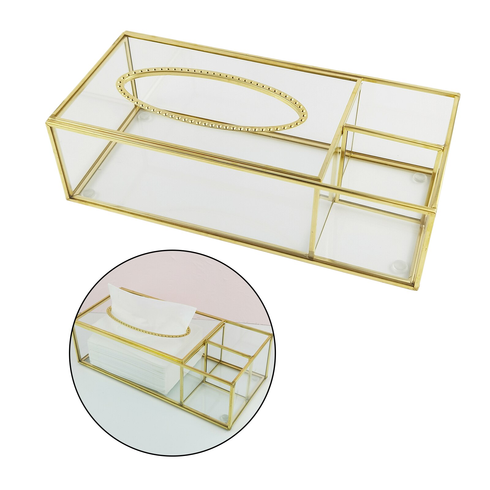 Rectangular Clear Glass Paper Tissue Box, Decorative Glass Napkin Storage Box, Facial Tissue Holder for Bedroom, Home Decor