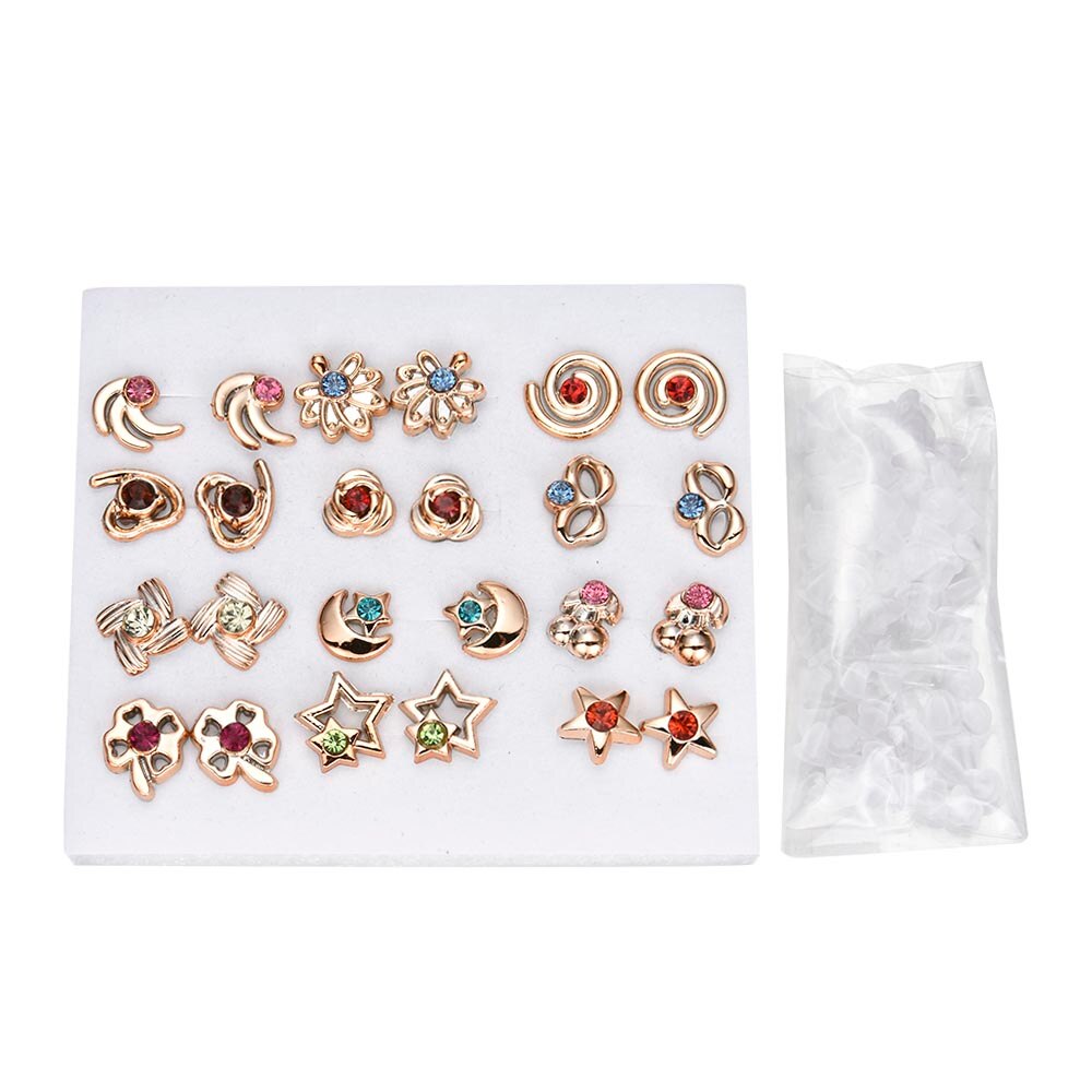 12~36 Pairs Women Girls Resin Plastic Crystal Diamante Flower Stud Earrings Set Random Style Gold Color Jewelry: Light Yellow Gold Color