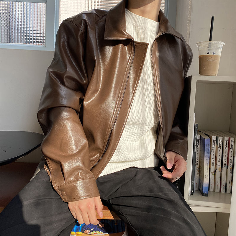 IEFB männer Kleidung Frühling Neue Übergroßen Mantel Koreanische Trend verlieren Beiläufige PU Leder Jacke Mantel Männlichen Reißverschluss Revers Kleidung 9Y4382