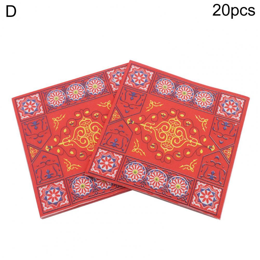 20 Stuks Gedrukt Servetten Lamp Patroon Houtpulp Festival Sfeer Tissue Papier Eid-Mubarak Decor Papier Servetten Ramadan-tissue Papier: D