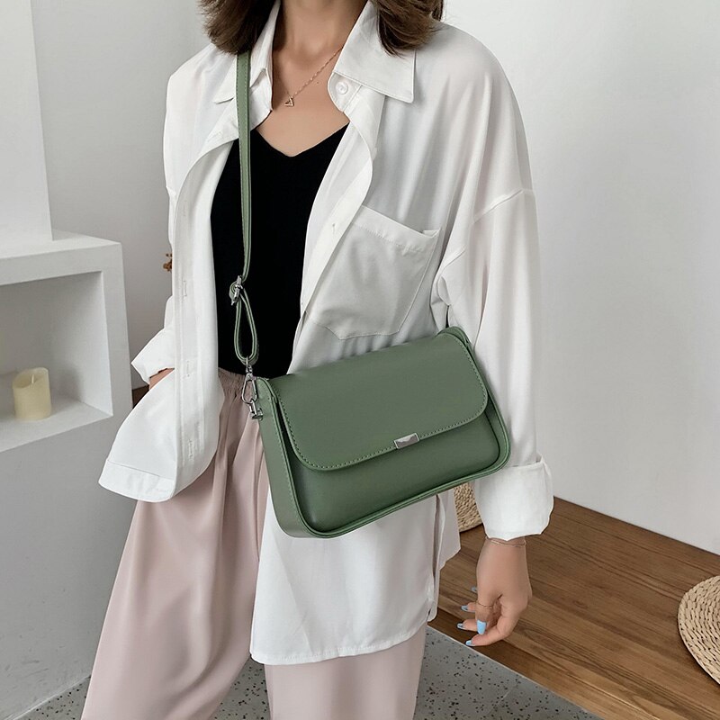 Schoudertas dames eenvoudige diagonale tas werkende dame dagelijkse tas vierkante jeugd boodschappentas pu leer groen