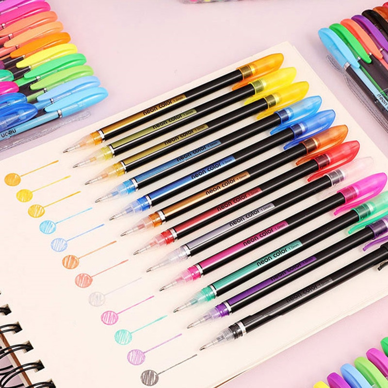 12 Kleuren Glitter Gel Pen Set Draagbare Kleur Gel Pennen Office School Tekening Pen Briefpapier Art Supplies