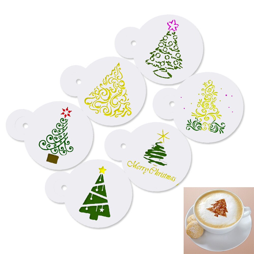 6pcs/set DIY Fancy Coffee Printing Flower Mold Latte Coffee Cappuccino Mold Coffee Cake Decoration Cake Plastic Mold Template
