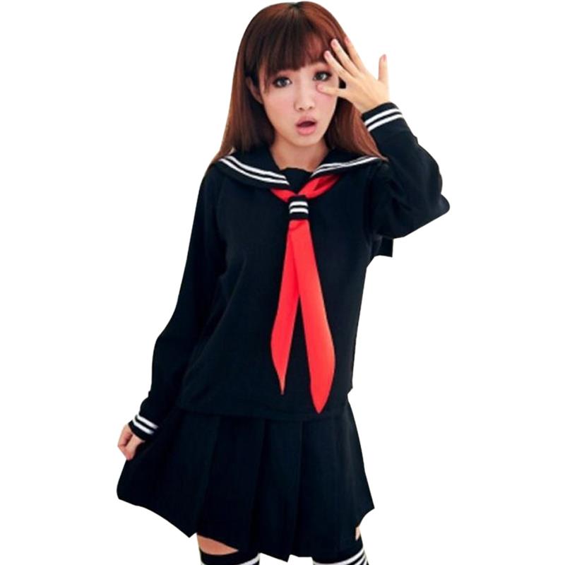 Japanese School Uniform For Girls Sailor Tops+Tie+Skirt Navy Style Students Clothes For Girl Plus size Lala Cheerleader clothing
