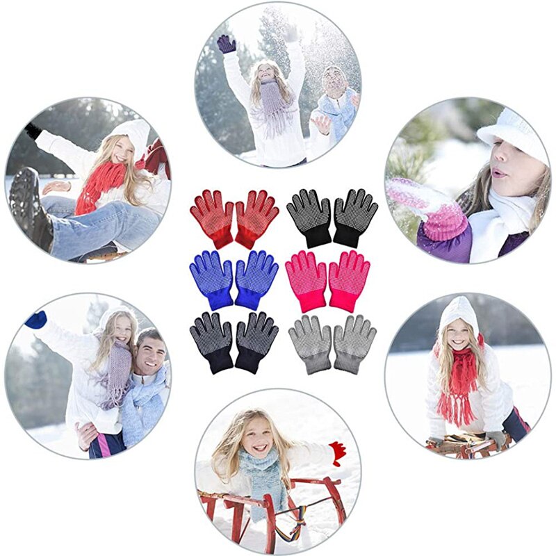 Guanti antiscivolo caldi invernali per bambini particelle di punti per 3-7 anni guanti da equitazione per bambini e ragazze guanti in maglia tinta unita