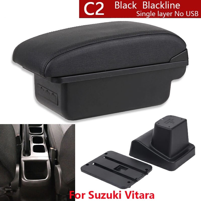 Dla Suzuki Vitara podłokietnik części robić modernizacji dedykowany podłokietnik samochdoowy centrum pudełko robić przechowywania samochód akcesoria wnętrze USB łatwy w instalacji: C2 czarny linia nie USB