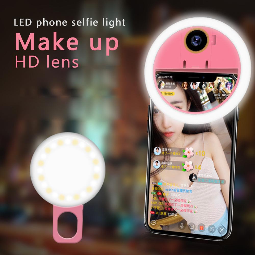 Anel de luz para selfies, anel de luz led recarregável para preenchimento de celular, lente grande angular, iluminação de beleza para fotografia e macro