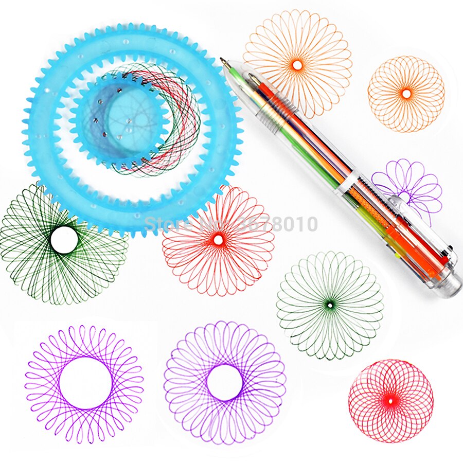 Spirograph Art Tekening speelgoed playset Spiraal Ontwerpen met 8 Grijpende Tandwielen & Wielen, 6-kleur Pen Educatief speelgoed voor kinderen