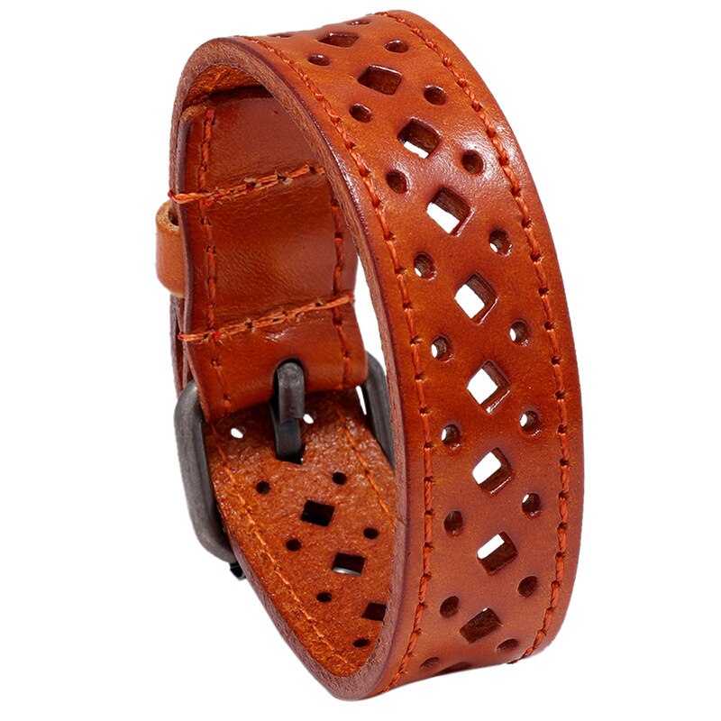 Niuyitid Retro Hollow Out Mannen Armband Hand Sieraden Pulsera Bijoux Party Drie Kleuren: light brown