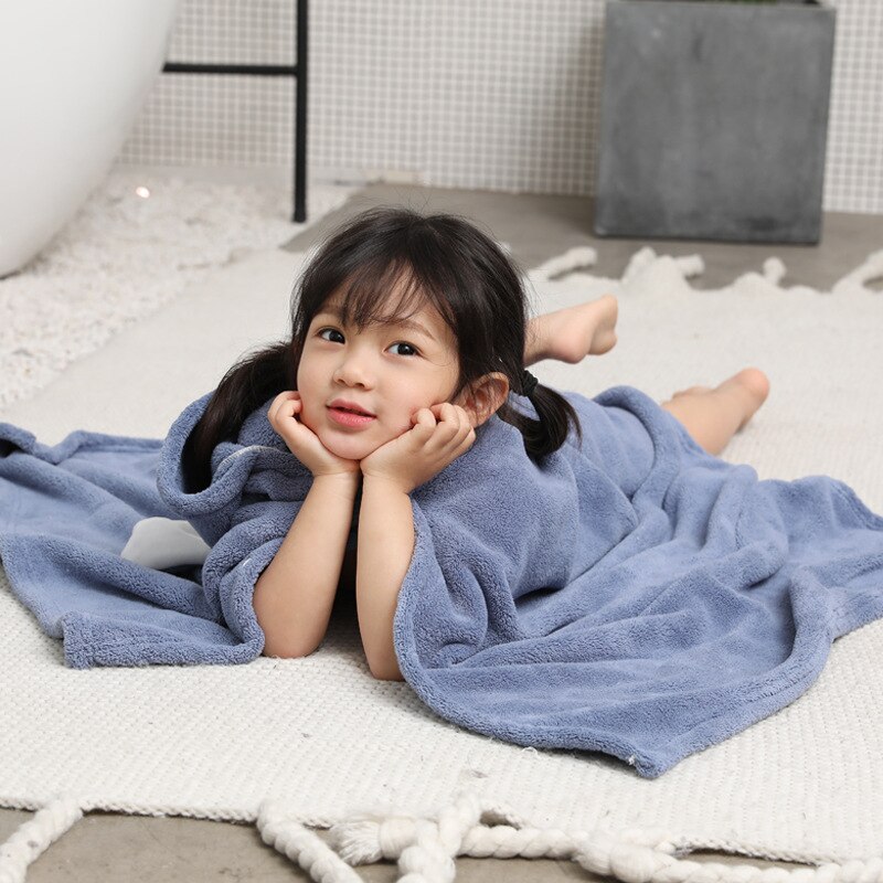Toalla de baño con capucha para bebé, albornoz suave de lana de Coral para recién nacido, manta de absorción de agua infantil, Animal de dibujos animados: rabbit Dark blue