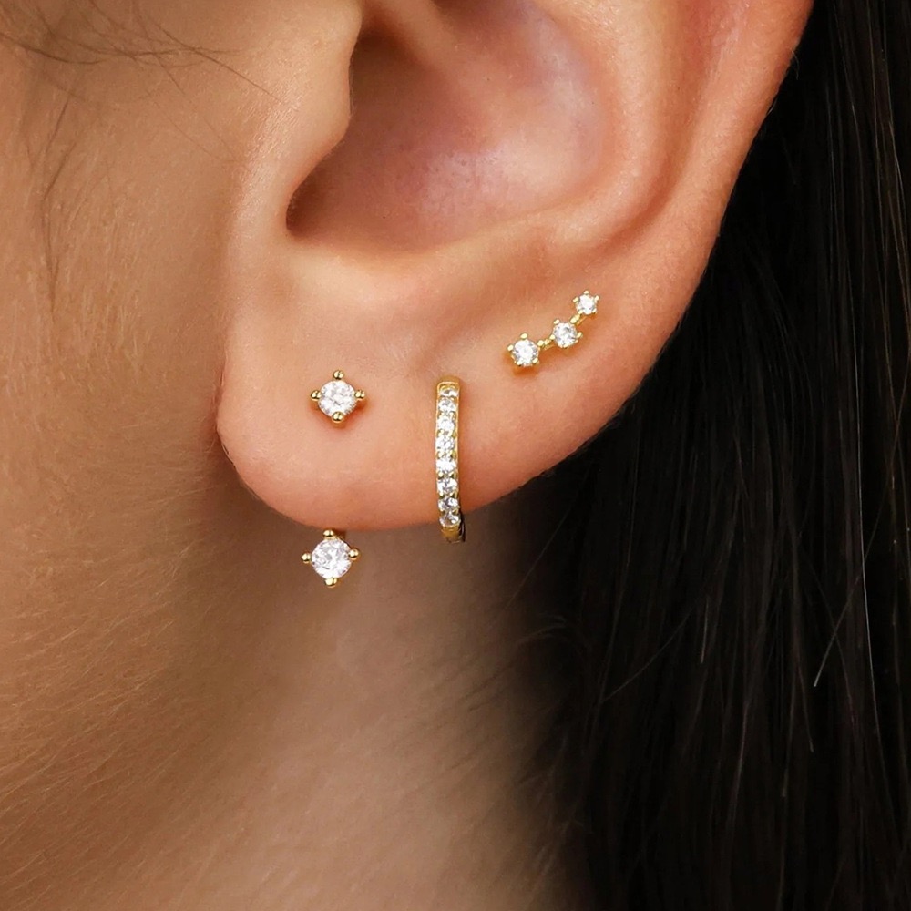 3 Pairs Exquisite Zircon Little Huggies Hoop Earrings Set for Women Stainless Steel Unique Cartilage Earring Piercing Jewelry: Blue Zinc Plated