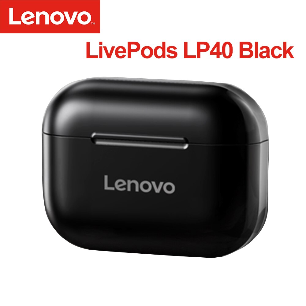 Lenovo LP1/LP2/LP40 TWS Earphone Bluetooth 5.0 Wireless Headset Waterproof Sport Earbud Noise Cancelling Headphones Dual Stereo: LP40 Black