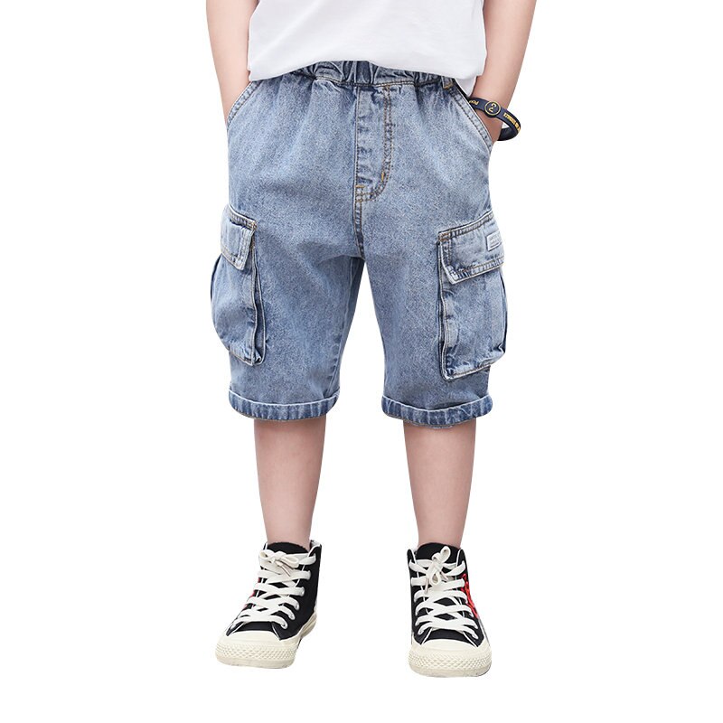 Drenge korte jeans sommerbørn afslappet denim korte bukser 4y-13y børn dreng blød bomuldslomme jeans korte lige lastbukser: 11