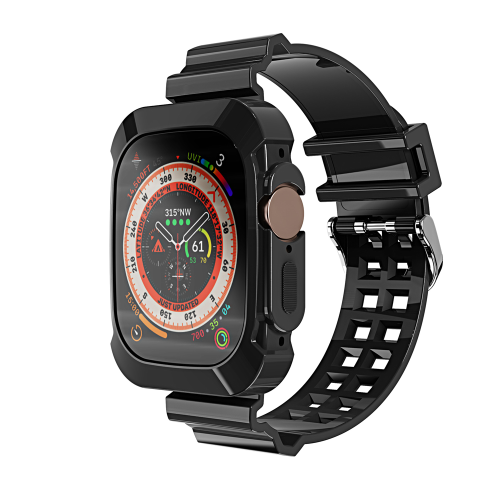 Transparentes Band + Gehäbenutzen für Apfel Uhr 9 8 7 6 SE 5 3 2 Ultra 2 49 mm, weiches transparentes Armbinde, iWatch-Armbinde 40 mm, 44 mm, 42 mm, 41 mm, 45 mm: Kohle schwarz / 12mm