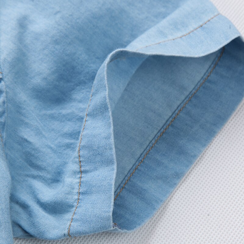 Sommermærke denimskjorte herre bomuld korte ærmer turn-down krave herre skjorter casual slim fit herre jeans skjorter chemise homme