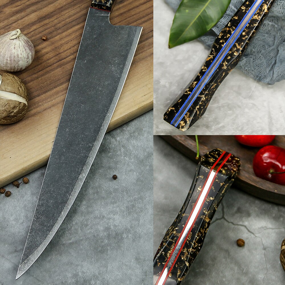 AMBER Kitchen Knife 10Cr18Mov 3 Layers Cladding Steel Chef Knife Gold-Foil Resin Handle Chinese Cleaver Knives Cooking
