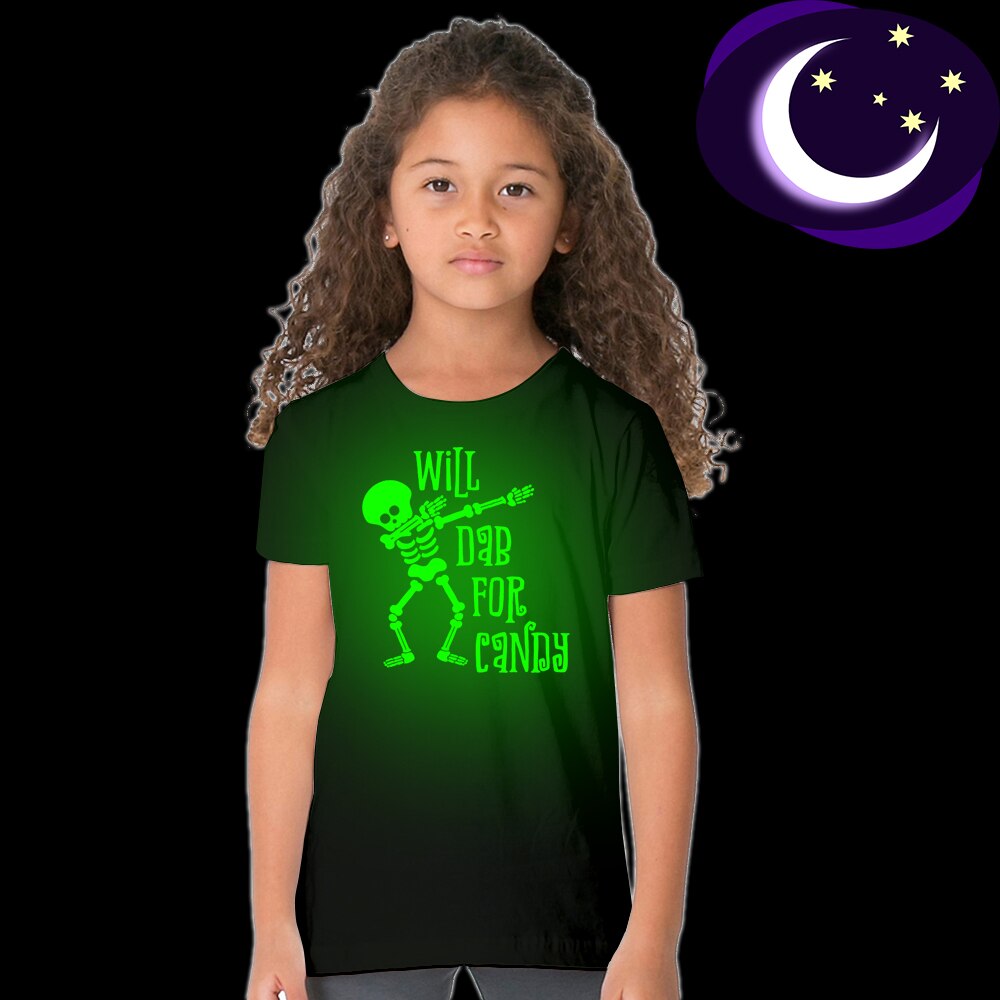 Zal Dab Voor Snoep Funny Kids Halloween Lichtgevende T-shirt Kinderen Korte Mouw Noctilucent T-shirts Peuter Glow In Dark Tees