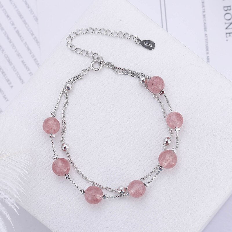 JLB1256 Double Strawberry Crystal Powder Crystal Beautiful Peach Blossom Simple Sen Boudoir Bracelet