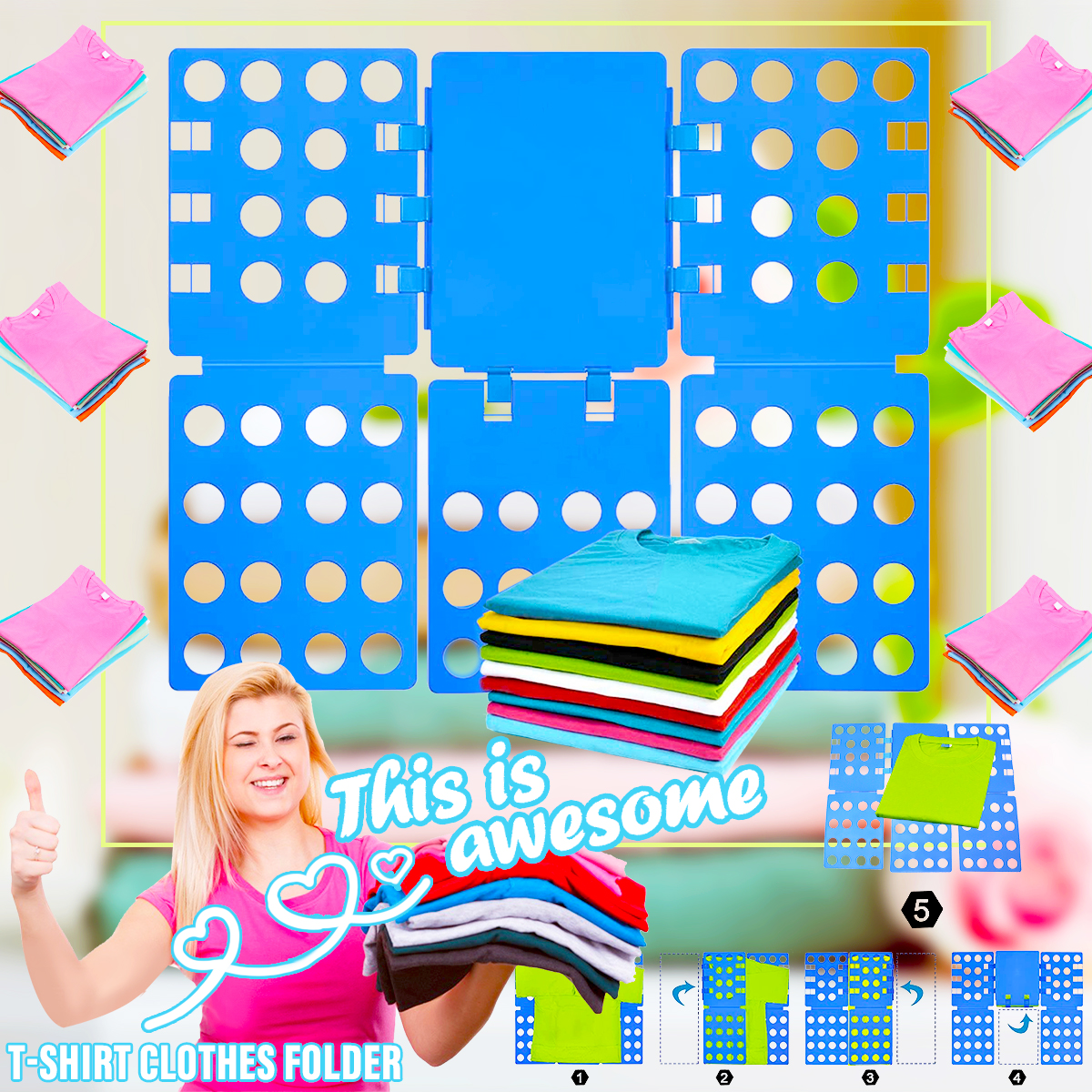 Adjustable Clothes Folder Board for Adult Kids T-Shirt Jumpers Quick Organizer Clothes Folding Flip Laundry Fast Easy Storage