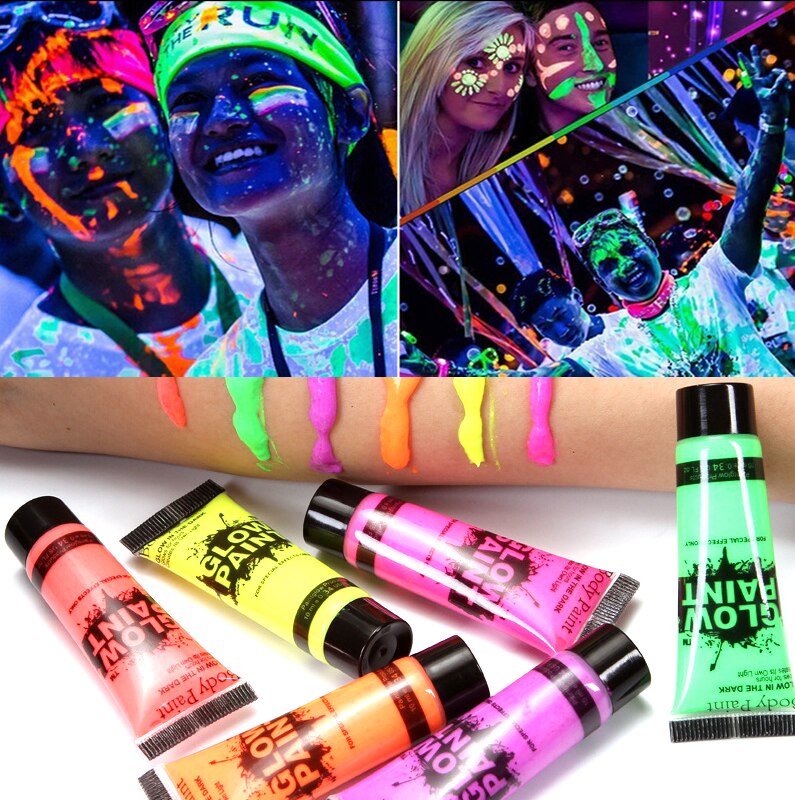 Body art maling neon fluorescerende fest festival halloween cosplay makeup børn ansigtsmaling uv glød maleri cfa 037