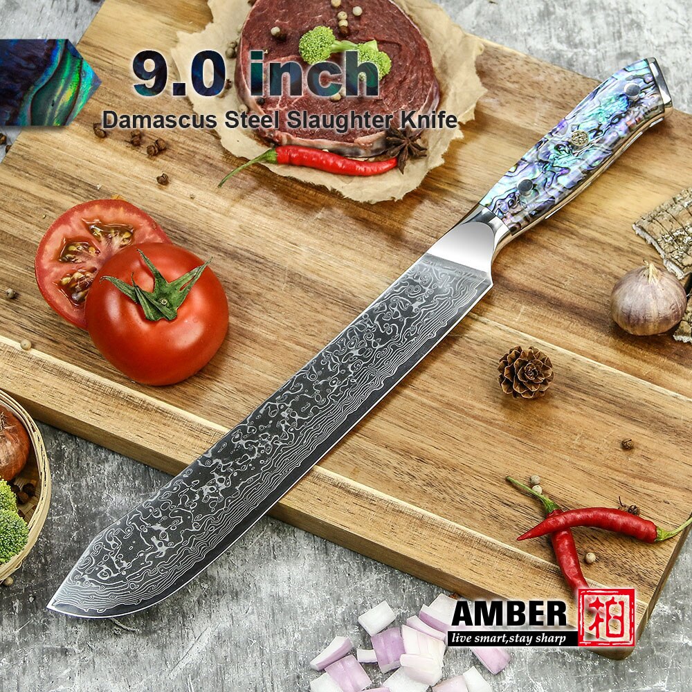 Amber Damascus Mes Professionele Keuken Chef Utility Santoku Steak Uitbenen Cleaver Messen Japanse Mes Abalone Shell Handvat